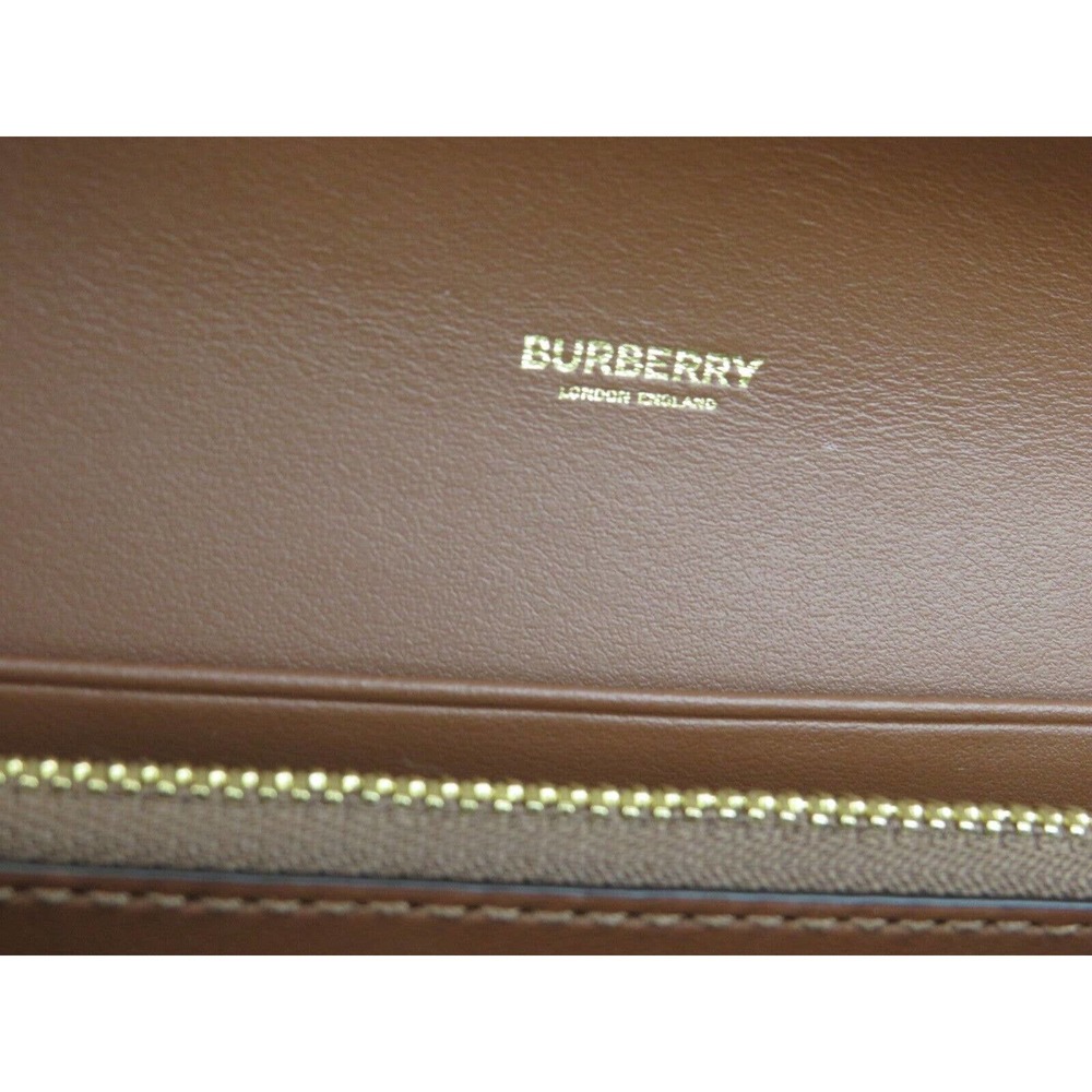 $910 NWT BURBERRY HANNAH TAN LEATHER CANVAS CHECK SHOULDER STRAP CLUTCH BAG - Picture 11 of 16